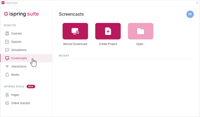 Screencasts tabblad