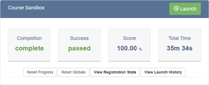 Scherm met resultaten in Cloud SCORM