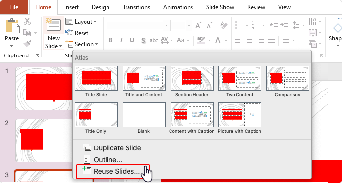 Optie Dia's Hergebruiken in PowerPoint