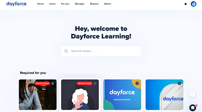 De eloomi (Dayforce Learning) interface